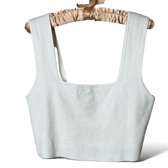 H&M Ivory Crop / Tank Top Stretchy Knit Wide Straps Viscose Elastane Blend Sz L - Picture 3 of 9